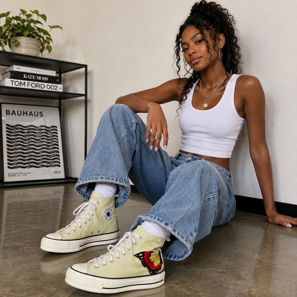 Converse Chuck Taylor All Star High Top Butterfly Yellow Sneakers A03766C Mens 7 - Picture 9 of 9
